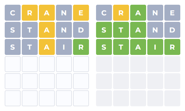 Colored tiles indicating correct letters in Sexaginta-quattuordle